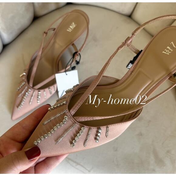 ZARA BLOGGER FAVE!!! Rhinestone Embellished Slingback Heels NWT 🤎 - Picture 11 of 16